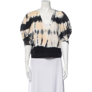 Ulla Johnson Tie-Dye Print Puff Sleeve V-Neck Sweatshirt Blue/Yellow Women's S